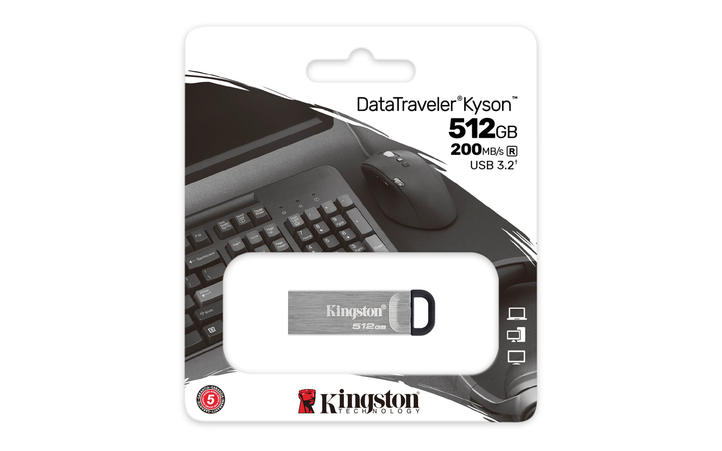 DTKN/512GB - Pen drive Kyson de 512GB padrão USB velocidade 3.2 Geração 1 (até 200MB/seg,)