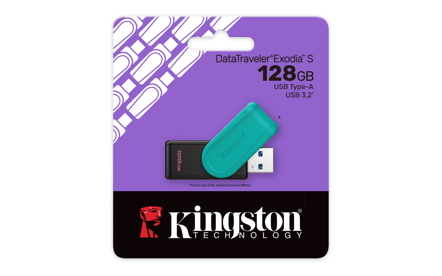 DTXS/128GB - Pen drive Exodia S de 128GB padrão USB-A velocidade 3.2 Geração 1 (Preto/turquesa).