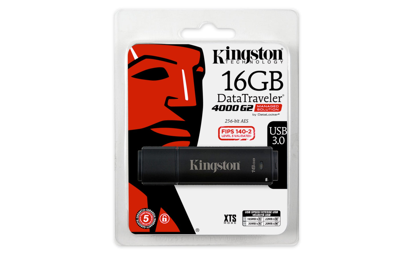 DT4000G2DM/16GB - Pen Drive de 16GB USB 3.0 Data Traveler Série 4000G2 c/ criptografia AES 256bits