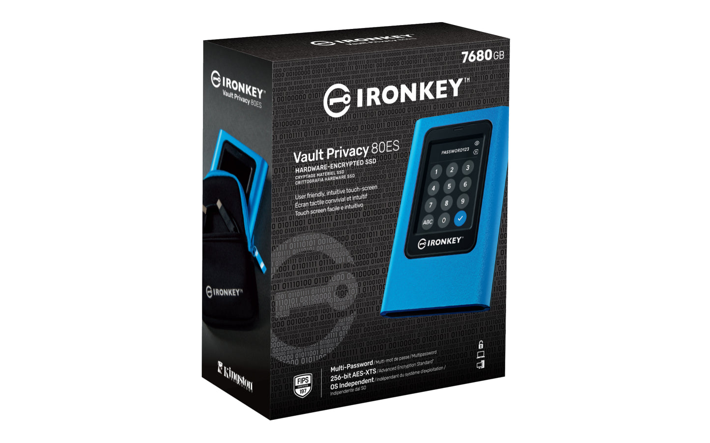IKVP80ES/7680G - SSD Externo de 7,68TB IronKey Vault Privacy 80, com certificação FIPS 197 e criptografia XTS-AES de 256 bits.