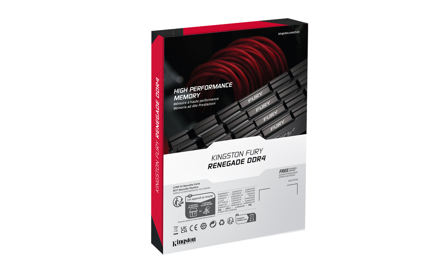 KF432C16RB2/8 - Memória de 8GB DIMM DDR4 3200Mhz FURY Renegade Black 1,35V CL16 1Rx8 288 pinos para desktop/gamers.