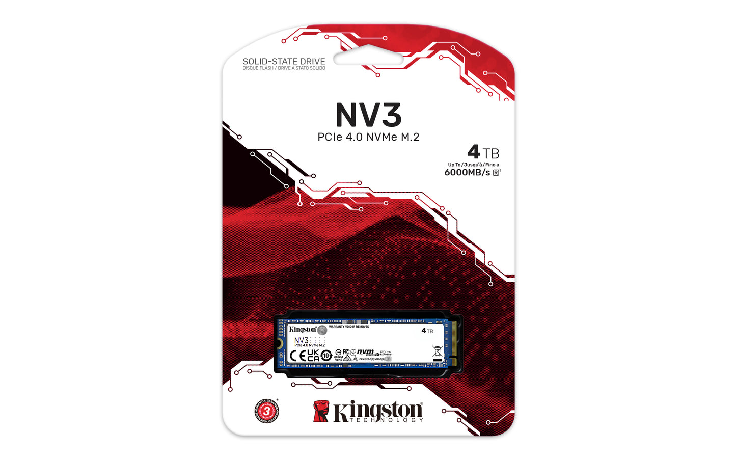 SNV3S/4000G - SSD de 4TB padrão NV3 formato M.2 2280 NVMe 4.0 Gen 4x4 ultra rápido (Leitura/Gravação: 6000/5000 MB/seg).
