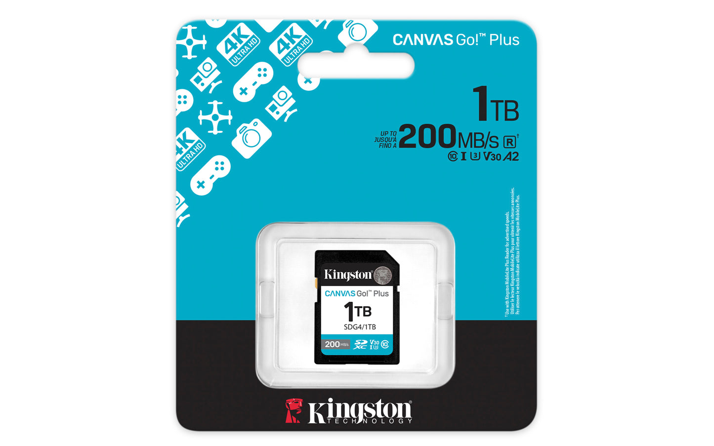 SDG4/1TB - Cartão de memória padrão SD de 1TB Canvas Go Plus (Leitura = 200MB/s) Classe 10 U3 V30