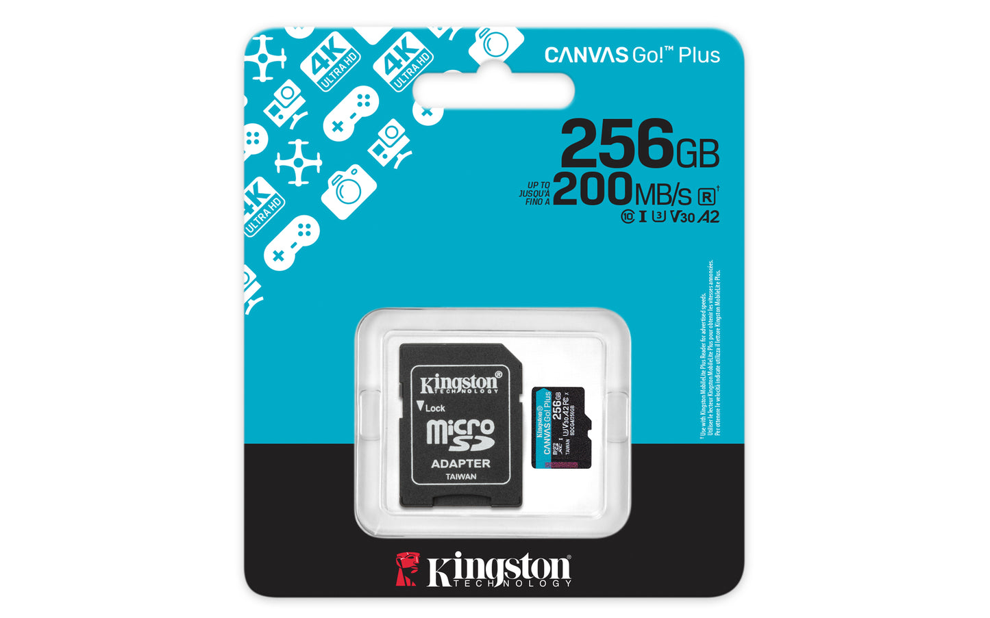 SDCG4/256GB - Cartão de memória padrão micro SD de 256GB Canvas Go Plus (Leitura = 200MB/s) Classe 10 U3 V30 (com adaptador para SD).