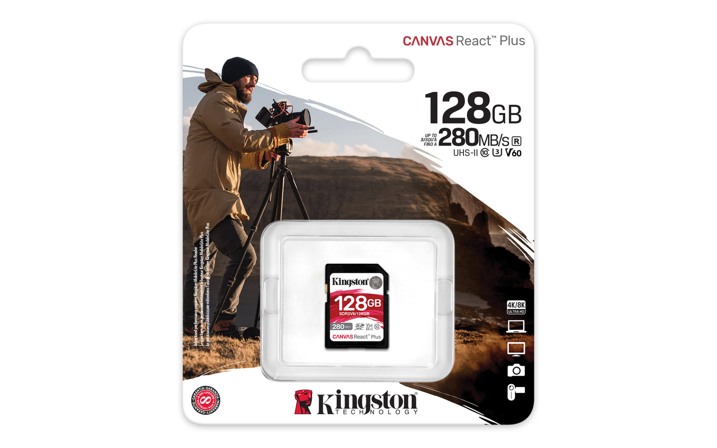 SDR2V6/128GB - Cartão de memória de 128GB padrão SDXC Canvas React Plus - UHS-II U3 V60 (L=280MB/s; G=100MB/s) p/ uso Full HD 4K.