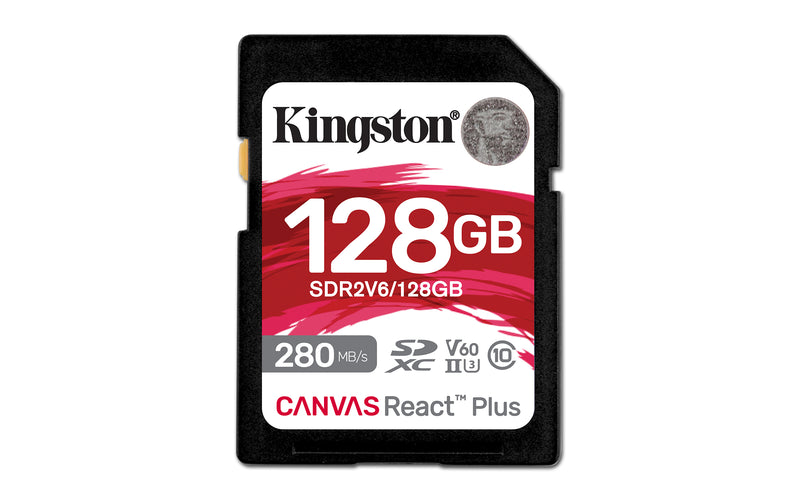 SDR2V6/128GB - Cartão de memória de 128GB padrão SDXC Canvas React Plus - UHS-II U3 V60 (L=280MB/s; G=100MB/s) p/ uso Full HD 4K.