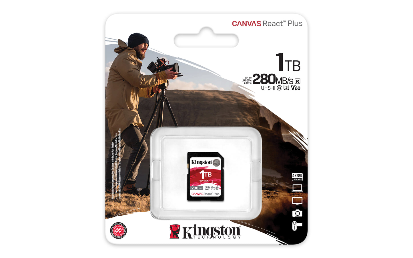 SDR2V6/1TB - Cartão de memória de 1TB padrão SDXC Canvas React Plus - UHS-II U3 V60 (L=280MB/s; G=150MB/s) p/ uso Full HD 4K.