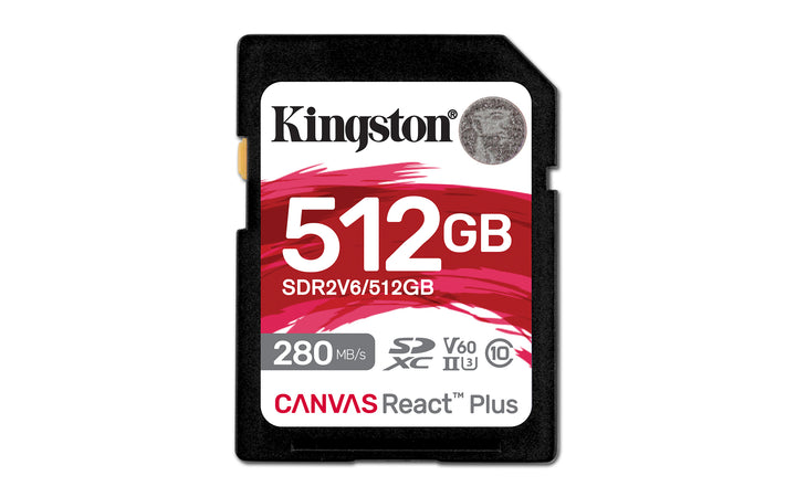 SDR2V6/512GB - Cartão de memória de 512GB padrão SDXC Canvas React Plus - UHS-II U3 V60 (L=280MB/s; G=150MB/s) p/ uso Full HD 4K.