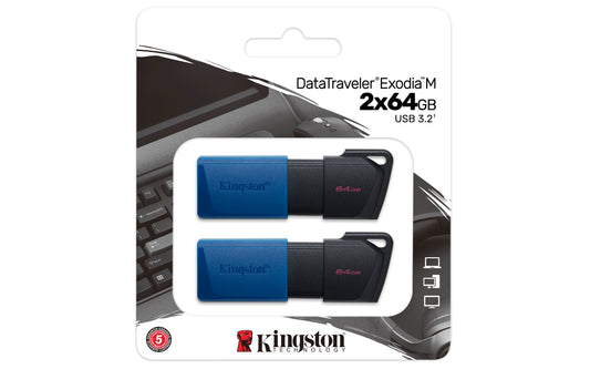 DTXM/64GB-2P - Kit de Pen Drives (2 x 64GB) Exodia M padrão USB 3.2 Ger.1 (preto e azul).