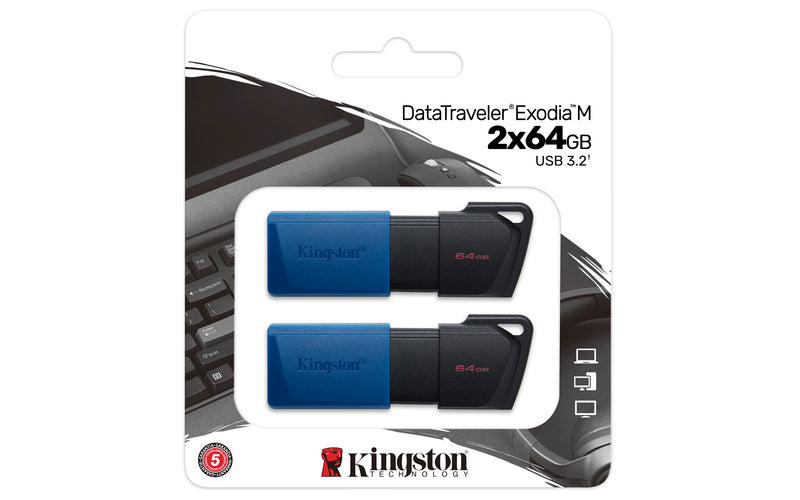 DTXM/64GB-2P - Kit de Pen Drives (2 x 64GB) Exodia M padrão USB 3.2 Ger.1 (preto e azul).