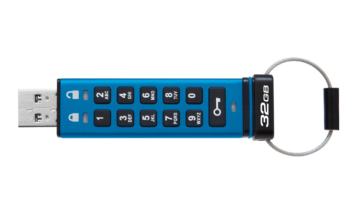 IKKP200/32GB - Pen Drive de 32GB IronKey Keypad 200 c/ criptografia FIPS 140-3, XTS-AES 256bit, multi senhas, (R=145MB/s; W=115MB/s) - conector USB-A.