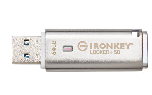 IKLP50/64GB - Pen Drive de 64GB IronKey c/ criptografia XTS-AES, multi senhas, backup aut. (R=145MB/s; W=115MB/s).