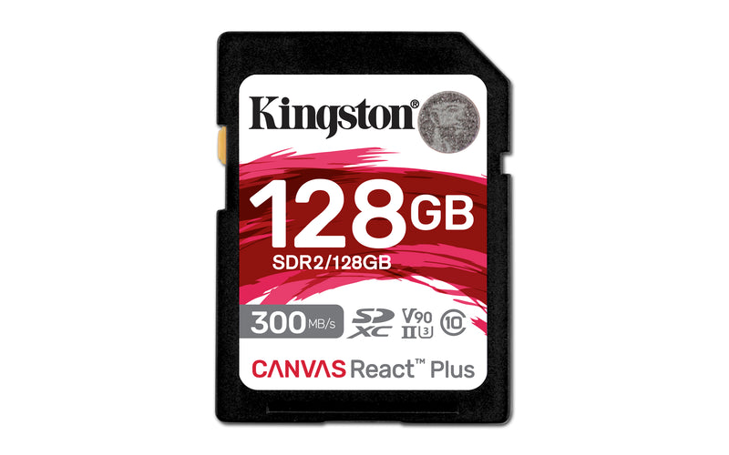 SDR2/128GB - Cartão de memória de 128GB padrão SD Canvas React Plus - UHS-II U3 V90 (L=300MB/s; G=260MB/s) p/ uso Full HD 4K/8K