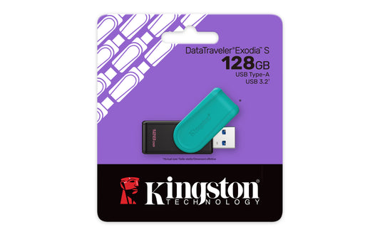 DTXS/128GB - Pen drive Exodia S de 128GB padrão USB-A velocidade 3.2 Geração 1 (Preto/turquesa).