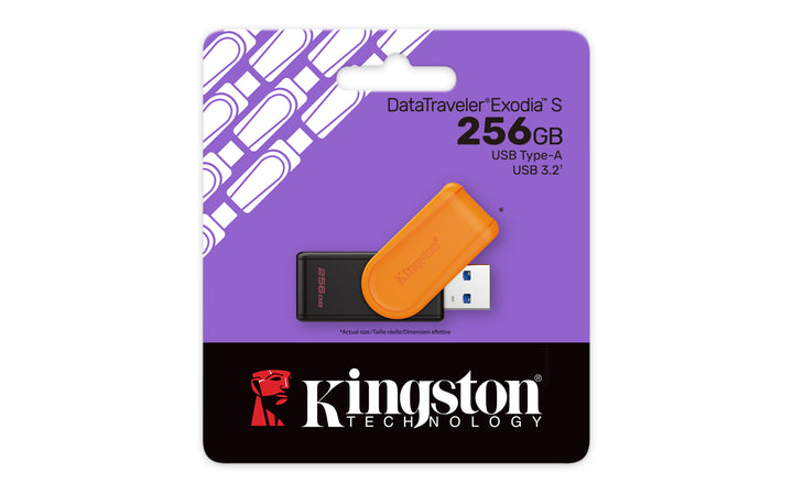 DTXS/256GB - Pen drive Exodia S de 256GB padrão USB-A velocidade 3.2 Geração 1 (Preto/laranja).