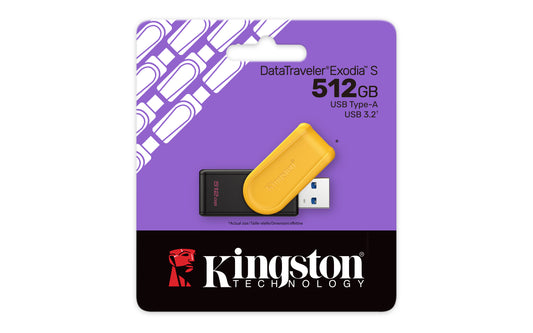 DTXS/512GB - Pen drive Exodia S de 512GB padrão USB-A velocidade 3.2 Geração 1 (Preto/amarelo).
