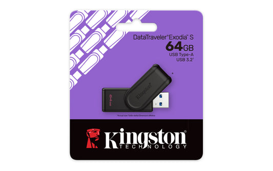 DTXS/64GB - Pen drive Exodia S de 64GB padrão USB-A velocidade 3.2 Geração 1 (Preto/preto).