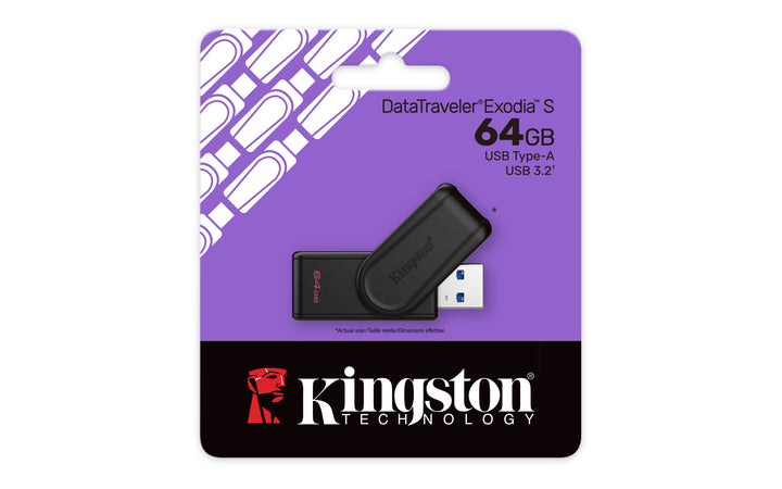DTXS/64GB - Pen drive Exodia S de 64GB padrão USB-A velocidade 3.2 Geração 1 (Preto/preto).