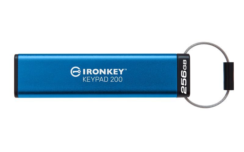 IKKP200/256GB - Pen Drive de 256GB IronKey Keypad 200 c/ criptografia FIPS 140-3, XTS-AES 256bit, multi senhas, (R=145MB/s; W=115MB/s) - conector USB-A.