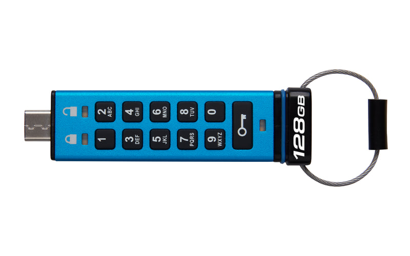 IKKP200C/128GB - Pen Drive de 128GB IronKey Keypad 200 c/ criptografia FIPS 140-3, XTS-AES 256bit, multi senhas, (R=280MB/s; W=200MB/s) - conector USB-C.