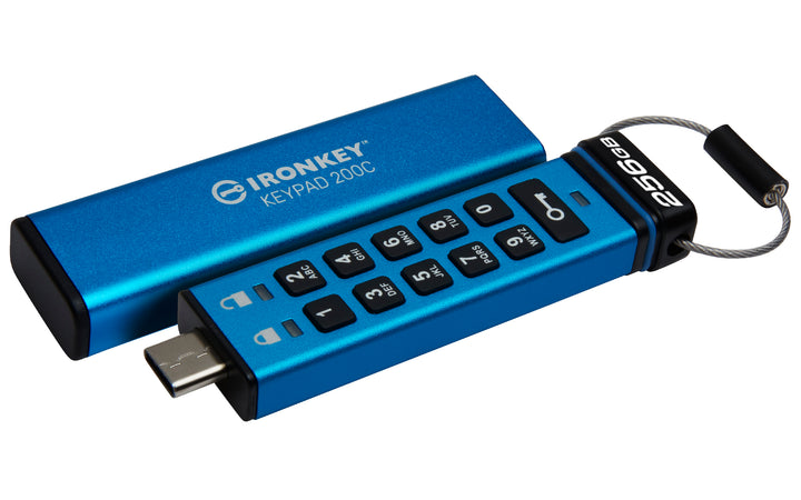 IKKP200C/256GB - Pen Drive de 256GB IronKey Keypad 200 c/ criptografia FIPS 140-3, XTS-AES 256bit, multi senhas, (R=280MB/s; W=200MB/s) - conector USB-C.