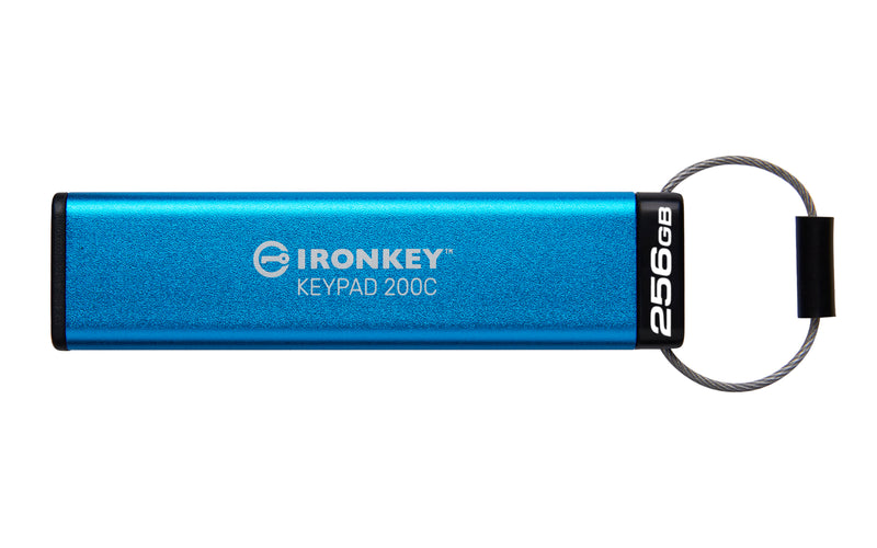 IKKP200C/256GB - Pen Drive de 256GB IronKey Keypad 200 c/ criptografia FIPS 140-3, XTS-AES 256bit, multi senhas, (R=280MB/s; W=200MB/s) - conector USB-C.