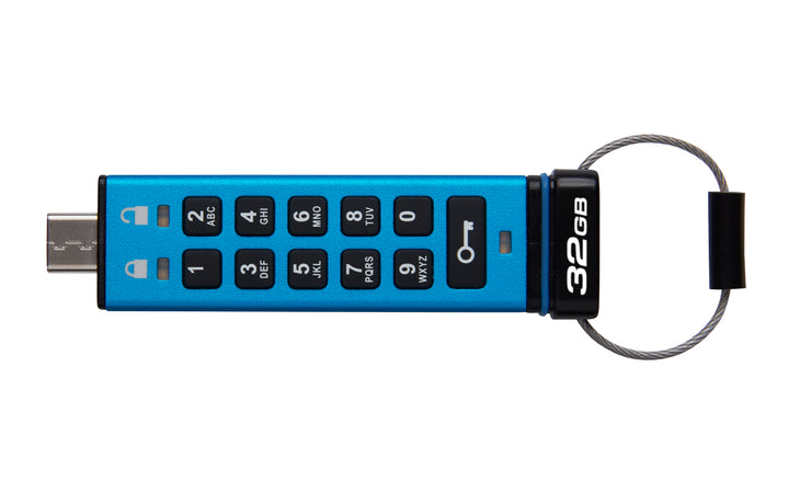 IKKP200C/32GB - Pen Drive de 32GB IronKey Keypad 200 c/ criptografia FIPS 140-3, XTS-AES 256bit, multi senhas, (R=145MB/s; W=115MB/s) - conector USB-C.