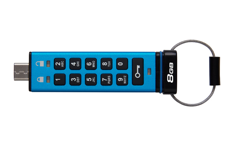 IKKP200C/8GB - Pen Drive de 8GB IronKey Keypad 200 c/ criptografia FIPS 140-3, XTS-AES 256bit, multi senhas, (R=145MB/s; W=115MB/s) - conector USB-C.