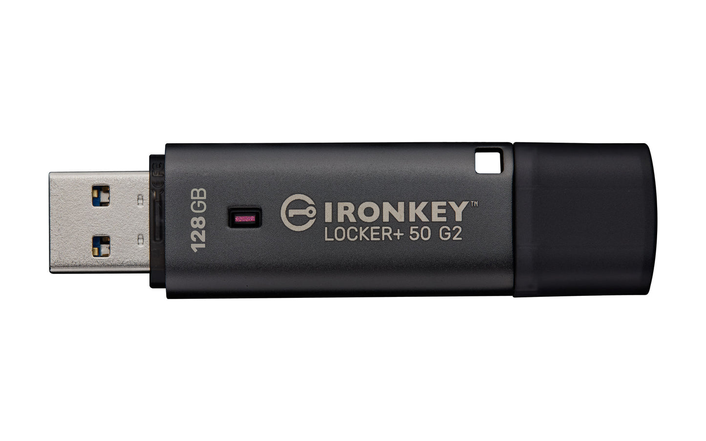 IKLP50G2/128GB - Pen Drive de 128GB IronKey Locker+ 50 G2, c/ criptografia FIPS 197, AES-256, multi senhas (R=145MB/s; W=115MB/s).