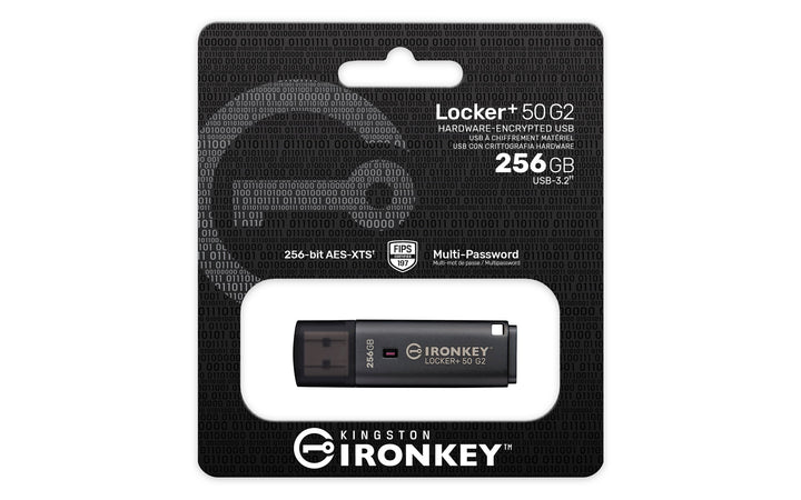 IKLP50G2/256GB - Pen Drive de 256GB IronKey Locker+ 50 G2, c/ criptografia FIPS 197, AES-256, multi senhas (R=145MB/s; W=115MB/s).