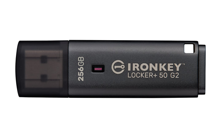 IKLP50G2/256GB - Pen Drive de 256GB IronKey Locker+ 50 G2, c/ criptografia FIPS 197, AES-256, multi senhas (R=145MB/s; W=115MB/s).