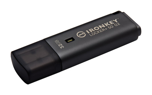 IKLP50G2/32GB - Pen Drive de 32GB IronKey Locker+ 50 G2, c/ criptografia FIPS 197, AES-256, multi senhas (R=145MB/s; W=115MB/s).