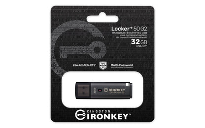 IKLP50G2/32GB - Pen Drive de 32GB IronKey Locker+ 50 G2, c/ criptografia FIPS 197, AES-256, multi senhas (R=145MB/s; W=115MB/s).