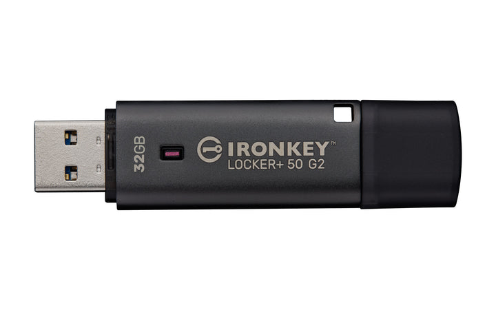 IKLP50G2/32GB - Pen Drive de 32GB IronKey Locker+ 50 G2, c/ criptografia FIPS 197, AES-256, multi senhas (R=145MB/s; W=115MB/s).