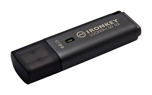 IKLP50G2/64GB - Pen Drive de 64GB IronKey Locker+ 50 G2, c/ criptografia FIPS 197, AES-256, multi senhas (R=145MB/s; W=115MB/s).