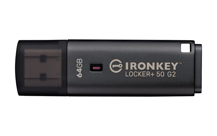 IKLP50G2/64GB - Pen Drive de 64GB IronKey Locker+ 50 G2, c/ criptografia FIPS 197, AES-256, multi senhas (R=145MB/s; W=115MB/s).