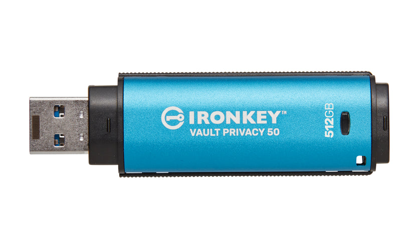 IKVP50/512GB - Pen Drive de 512GB IronKey Vault Privacy 50, com certificação FIPS 197 e criptografia XTS-AES de 256 bits.