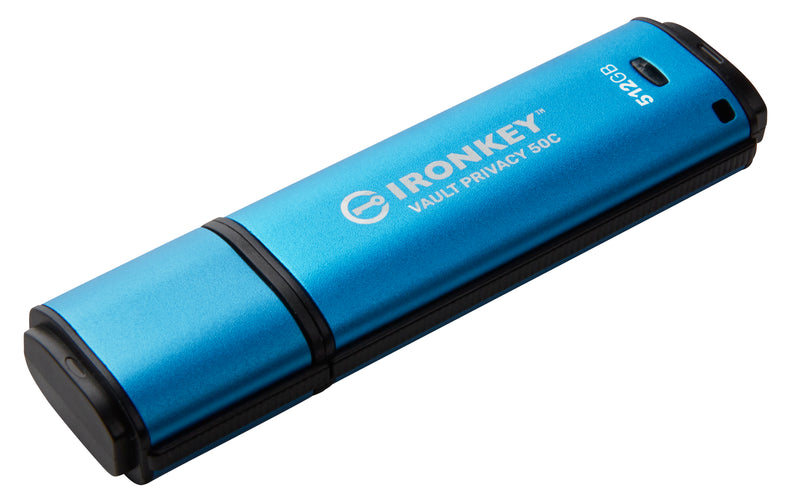 IKVP50C/512GB - Pen Drive de 512GB USB-C (Tipo C) IronKey Vault Privacy 50, com certificação FIPS 197 e criptografia XTS-AES de 256 bits.