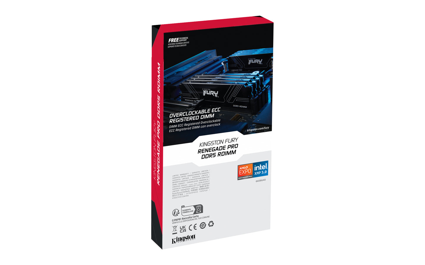 KF572RH38RB-32 - Módulo de memória de 32GB DIMM DDR5 7200MT/s FURY Renegade Pro RDIMM 1,4V 1Rx8 288 pinos para desktop / gamers.