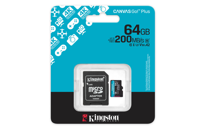 SDCG4/64GB - Cartão de memória padrão micro SD de 64GB Canvas Go Plus (Leitura = 200MB/s) Classe 10 U3 V30 (com adaptador para SD).