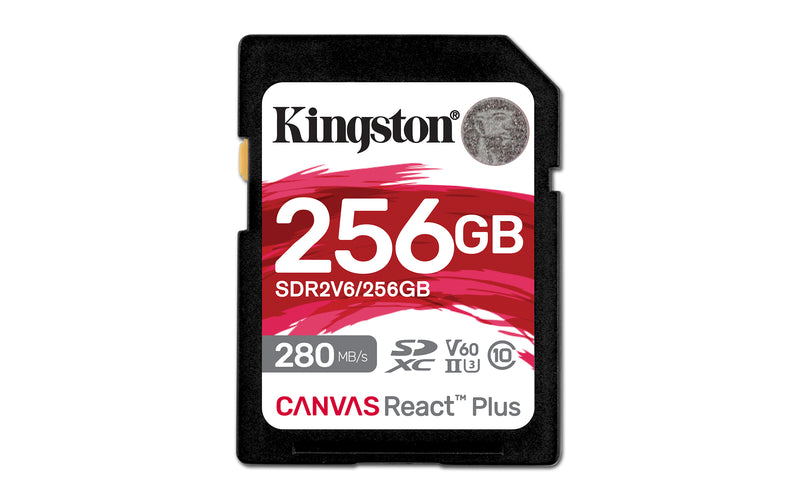 SDR2V6/256GB - Cartão de memória de 256GB padrão SDXC Canvas React Plus - UHS-II U3 V60 (L=280MB/s; G=150MB/s) p/ uso Full HD 4K.