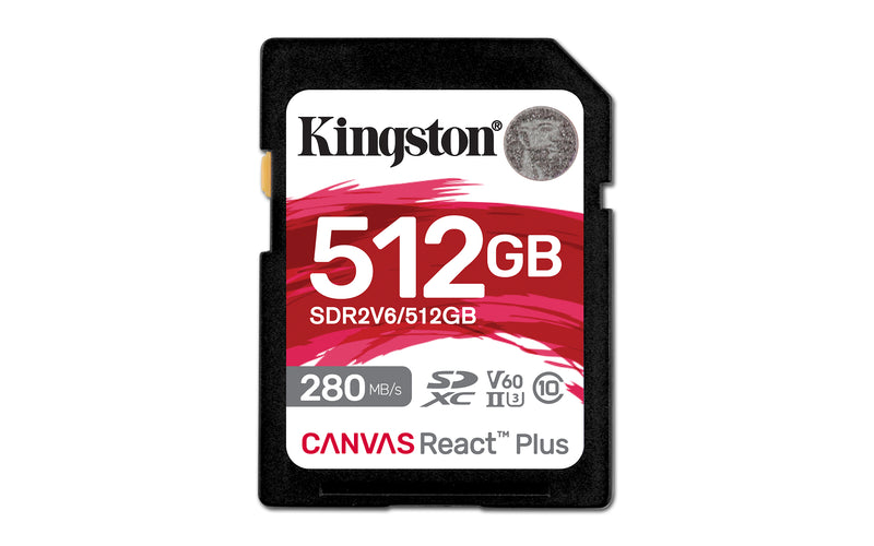SDR2V6/512GB - Cartão de memória de 512GB padrão SDXC Canvas React Plus - UHS-II U3 V60 (L=280MB/s; G=150MB/s) p/ uso Full HD 4K.