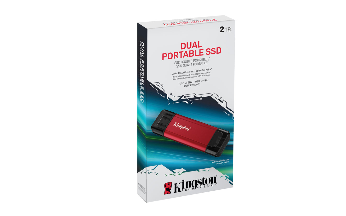 SPSD/2TB - SSD de 2TB USB 3.2 Gen.2 Portátil Dual com conexão USB-A e USB-C - Leitura/Gravação: 1.050MB/s / 950MB/s.