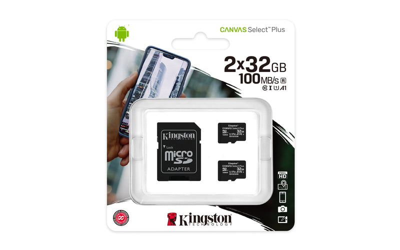SDCS2/32GB-2P1A - Kit de Cartões de memória microSD (2 de 32GB) Canvas Select Plus - Leitura: 100MB/s - Classe 10 com adaptador SD