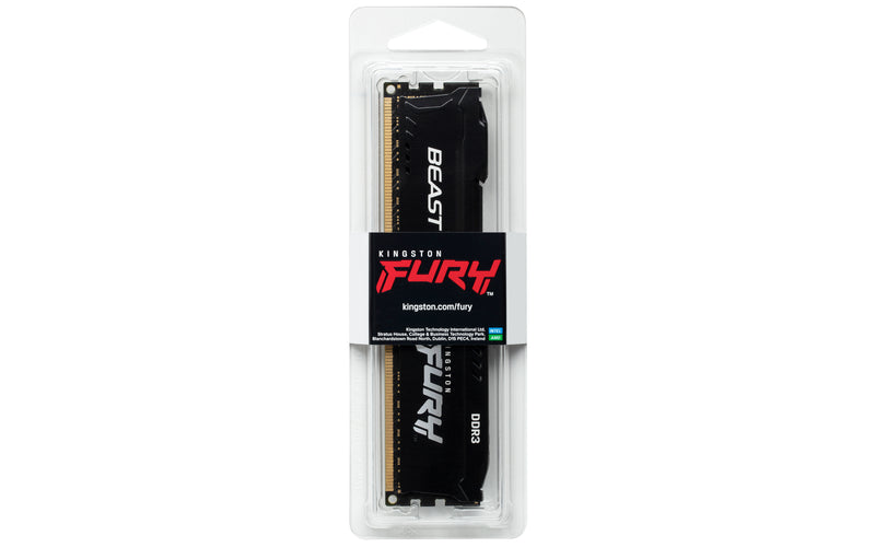 KF316C10BB/4 - Memória de 4GB DIMM DDR3 1600Mhz FURY Beast Black 1,5V 1Rx8 240 pinos para desktop/gamers.
