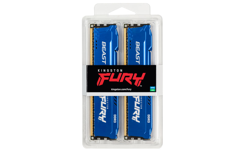 KF316C10BK2/16 - Kit de memórias de 16GB (2 x 8GB) DIMM DDR3 1600Mhz FURY Beast Blue 1,5V 2Rx8 240 pinos para desktop/gamers.