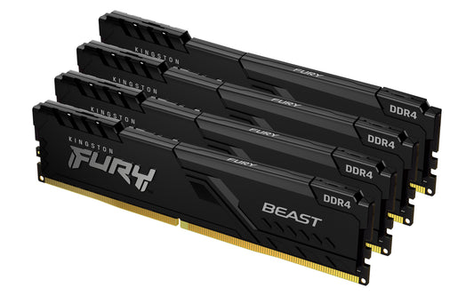 KF436C18BBK4/64 - Kit de memórias de 64GB (4 x 16GB) DIMM DDR4 3600Mhz FURY Beast Black 1,35V CL18 1Rx8 288 pinos para desktop/gamers.