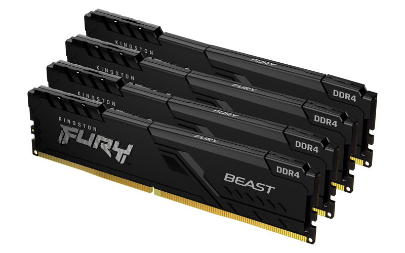 KF432C16BBK4/64 - Kit de memórias de 64GB (4 x 16GB) DIMM DDR4 3200Mhz FURY Beast Black 1,35V CL16 1Rx8 288 pinos para desktop/gamers.