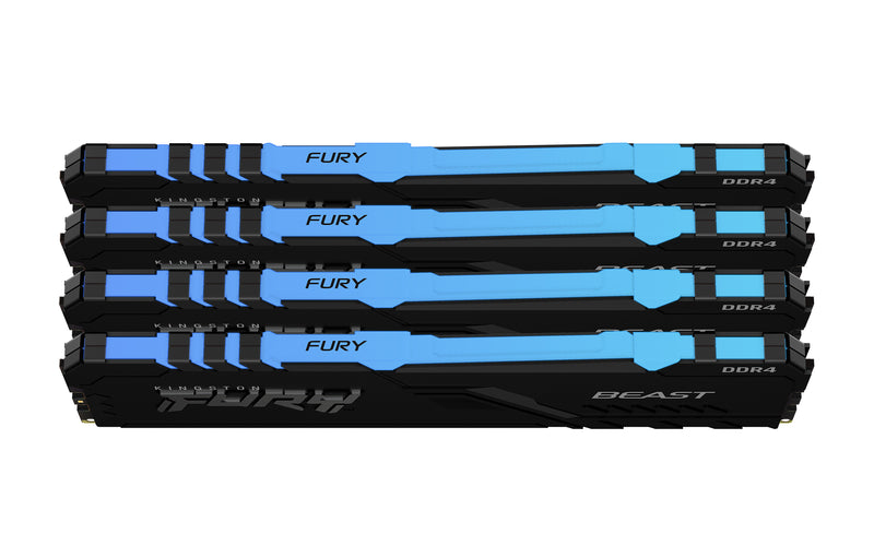KF436C17BBAK4/32 - Kit de memórias de 32GB (4 x 8GB) DIMM DDR4 3600Mhz FURY Beast RGB 1,35V CL17 1Rx8 288 pinos para desktop/gamers.