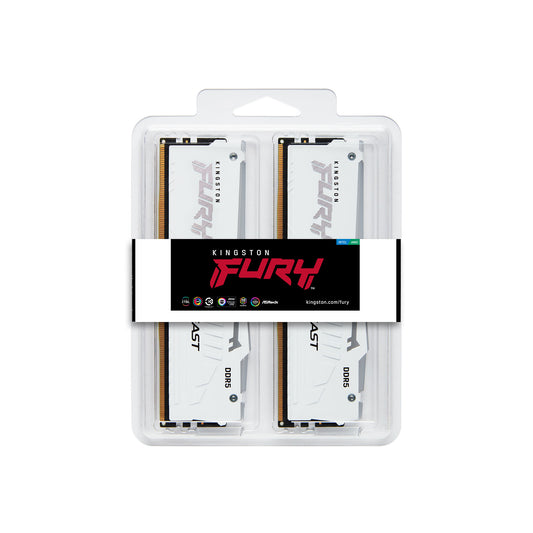 KF552C40BWAK2-32 - Kit de módulos de memória de 32GB (2 x 16GB) DIMM DDR5 5200Mhz FURY Beast White RGB 1,25V 1Rx8 288 pinos para desktop / gamers.
